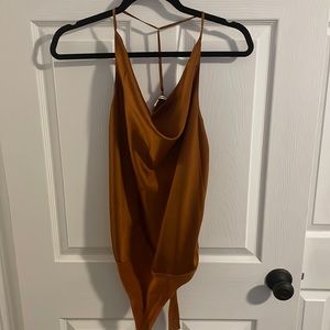 A&F satin copper cowl neck thong bodysuit size L